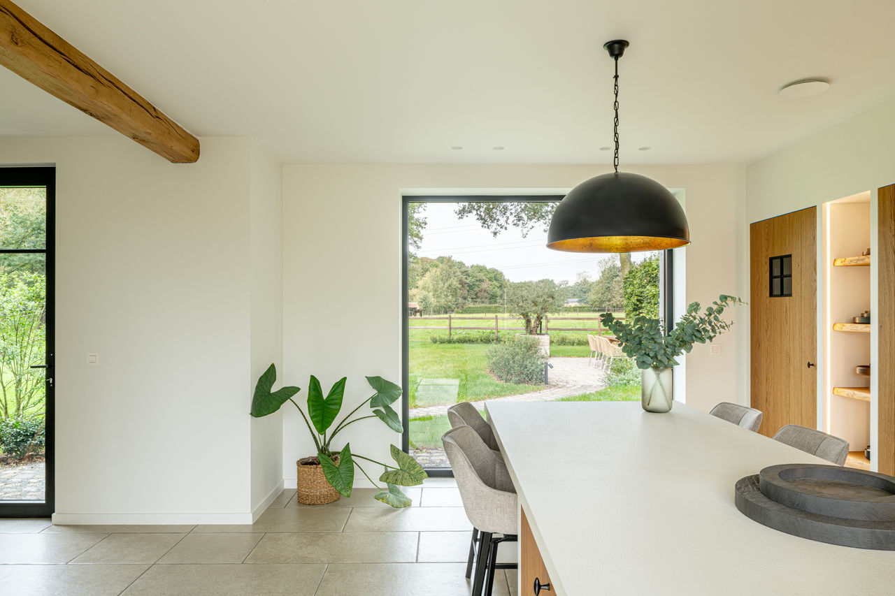 All windows are Decalu110 Steel.

The window with the curved top on the left at the front facade (living area) is Zendow#neo.